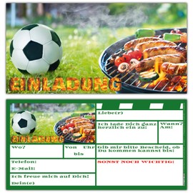 BREITENWERK 12 BBQ & Football Invitation Cards Set for Children's Birthday Party Barbecue Party Invitations for Boys Girls and Adults