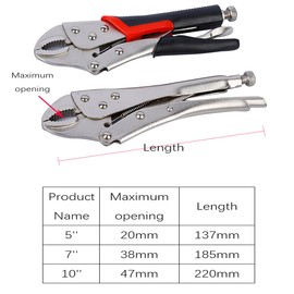 Locking Pliers Mole Grips Heavy Duty Adjustable C Type Curved Jaw Self Lock Pliers for Electrical Pipeline Automobile Maintenance Black red (7" 175mm)