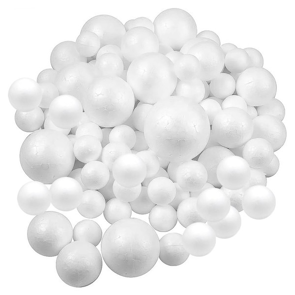 RANJIMA Polystyrene Balls, White, Pack of 94 Polystyrene Balls for Crafts in 6 Sizes, Christmas Baubles, Polystyrene Balls, Craft Foam Balls for Christmas Decoration, Party, DIY, Crafts, Art, School