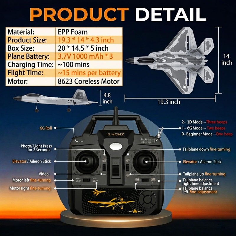 RCkuler RC Planes,4 Channel F22 Raptor Remote Control Airplane with