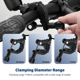 E-Mangue Clamp Camera Mount Heavy Duty, 360° Double Ball Head, Bike Motorcycle Handlebar Mount Clamp for Insta360/GoPro/AKASO/DJI Osmo Action Cameras