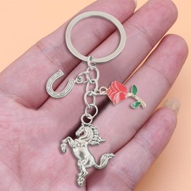 iMagitek 25 Pcs Horse Keychains with Lucky Horseshoe and Rose Charms Western Cowboy Keyring Gifts