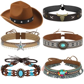6 Pcs Cowboy Hat Band Replacement Ethnic Western Hat Belts Rural Classical Mexican Turquoise Hatbands for Men Women (Stylish Style)