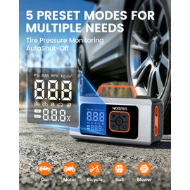 NOBIWA Tire Inflator Portable Air Compressor,150PSI,100% Duty Cycle & Dual Cylinder Bike Pump, 6X Faster Inflation,tire inflator portable air compressor for car,air mattress,Bicycle,Balls,LED Light