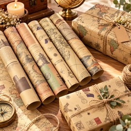 Vintage Kraft Gift Wrapping Paper for Birthdays and Holidays – Retro Printed 50 x 74 cm Sheets for Creative Gift Packaging