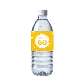32 Pces Cheer to 60 Water Bottle Labels Happy 60th Birthday Party Drink Stickers, Waterproof 60 Year Old Bottle Wrap Around Stickers Sixty Anniversary Party Decorations, 6oth Can Decor