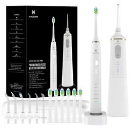 Water Dental flosser & Electric Toothbrush Combo- Brushing & Flossing- for Teeth Cleaning and Gum Health (White)