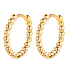 MOOFUN Small Ball Bead Earrings Silver 925 Hoop Earrings Size 14 mm Earring Women's Earrings Hoop Earrings for Mum Best Friend Teenager Girls Sister Women Gift Birthday Gift, Sterling silver