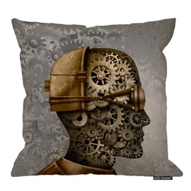 HGOD DESIGNS Steampunk Pillow Cover,Abstract Steam Punk Antique Machine Technology Intelligence Design Cotton Linen Cushion Covers Home Decorative Throw Pillowcases 18x18inch