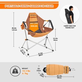 KingCamp Hammock Camping Chair, Swinging Portable Folding Camp Chairs for Adults 400lbs Heavy Duty Foldable Oversized Rocker with Aluminum Alloy Frame Cup Holder Pillow for Outdoor Beach Patio Sport
