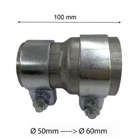 Pipe Reducer Exhaust Adapter Including 2 Mounting Clamps Broadband Clamp Reducing Connector Pipe Reducer Pipe Connector (Diameter 50 mm to Diameter 60 mm)