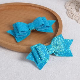 4-Inch Glittery Sparkly Blue Hair Bows for Teen Toddler Girls Pigtail Bowknot Alligator Barrettes Hairpins,Kids Womens Summer Wedding Dress Decor Accessories Easter Gift Set of 2