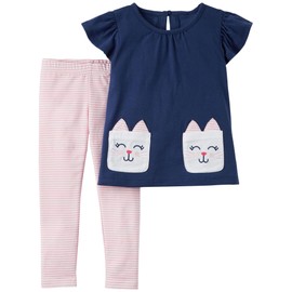 Carter's Baby Girls' Short Sleeve Bunny Pocket Top and Striped Leggings 6 Months