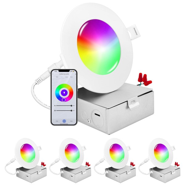 LUXRITE 4 Inch Smart LED Recessed Lighting, RGBW Color Changing,