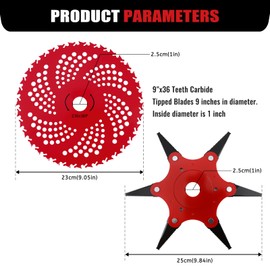 6 Steel 65Mn Razors Trimmer Head & 9" 36 Teeth Carbide Tipped Blade,Universal Weed Eater Blades Metal with Universal Adapter Kit for Brush Cutter,Trimmer