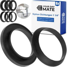 Seal Set for 1 ¼ Inch Siphons, 4 x Wedge Seals, 4 x Flat Seals, Made of Rubber, in Black, for Bathroom, Kitchen, Sink Seal, Drain Sealing Rings 1 1/4 Inch, Sealing Rings Odour Trap Siphon