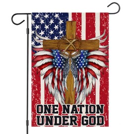 EKOREST 4th of July Garden Flag 12x18 Inch Double Sided, ONE NATION UNDER GOD CROSS American Flag Yard Decoration,Small Seasonal Outdoor Decor for Summer Independence Day,Memorial Day,Veteran's Day Farmhouse Holiday Outside