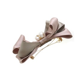 Vingtaine H7446-PK- Pearl with Bijou Ribbon Barrette Two Tone Hair Clip, Adult,
