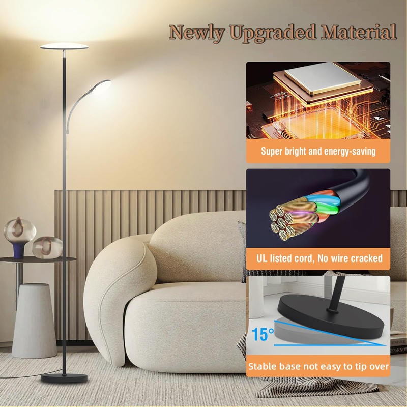 Floor Lamp, 2025 Upgraded 42W 4500LM Super Bright LED Floor
