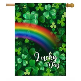 Pickako Lucky Day Rainbow Clovers Shamrock St. Patrick's Day Celebration Garden Flag 28 x 40 Inch, Double Sided Outdoor Decorative Welcome Yard Flags for Home House Lawn Patio
