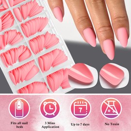AddFavor Almond Press on Nails - 240pc Matte Pink Nails Press on Nail Medium Length Stiletto False Nail Tips with Adhesive Tabs for Women
