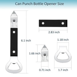 Can Punch Opener Little Cook Stainless Steel Can & Bottle Opener, Manual 2 in 1 Multifunctional Kitchen Tool, Dishwasher Safe (Black)