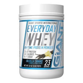 Giant Sports International Everyday Whey Proteína  Suero de Leche en Polvo  2 lb (907 gr)  Sabor Vainilla  25 gr de proteína por porción  Sin Azúcar  