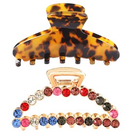 NVENF Tortoise Shell Acetate Hair Claw Clips for Women Girls Large Metal Hair Catch Barrettes Rainbow Crystal Hair Jaw Clamp Strong Hold for Thick Thin Hair