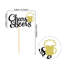 Ercadio Paquete de 24 adornos para cupcakes con purpurina y cervezas, para cupcakes, baby shower, cumpleaños, cervezas, festival, decoración de tartas, suministros negros