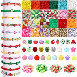 Fruits Polymer Clay Beads Friendship Bracelet Making Kit, Cute Fun Mixed Fruits Heishi Letter Pony Beads Charms for Jewelry DIY Making Necklace Earring Bracelet Summer Accessories,3298PCS+