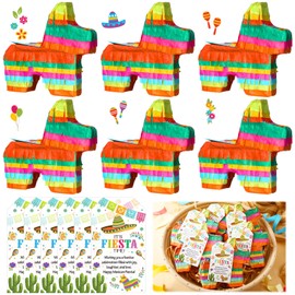 6 Pcs Mini Donkey Pinatas for Fiesta Birthday Party Supplies 4 x 4 Inches Cinco De Mayo Small Pinata with Greeting Card for Cinco De Mayo Mexican Party Decor Carnivals Festival Taco Tuesday Event