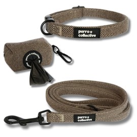 perro collective Dog Collar, Lead and Poop Bag Set, Brown, M