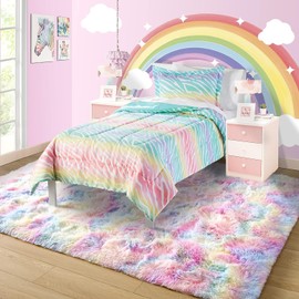 EMPVEX Luxury Rug for Bedroom, Fluffy Rainbow Pink Tie Dye Area Rugs Living Room, 3-layer Material Carpet Nursery Rugs, Rainbow Pink 80x120cm