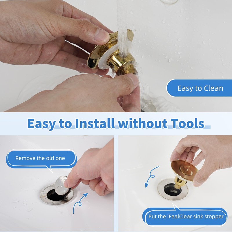 iFealClear Metal Universal Bathroom Sink Stopper, Upgraded Stainless Steel Sink