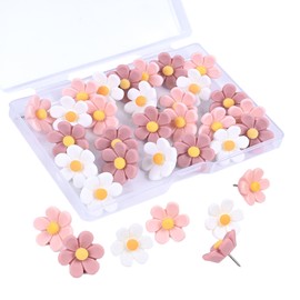 Flower Push Pins Pink Push Pins for Cork Board, Cute Push Pins Decorative Thumb Tacks for Bulletin Boards Corkboard Photos Wall Maps,Offices School (30 PCS)