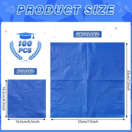 100 Pcs Graduation Paper Napkins Decorations, 2025 Disposable Graduation Cap Embossing Cocktail Napkins, Congrats Grad Hand Paper Towels for School University College Grad Party Supplies, Blue