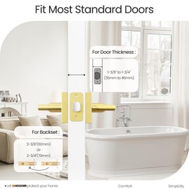 HOSOM Interior Privacy Door Levers Bedroom Door Lock Satin Brass Interior Door Handles Keyless Reversible Heavy Duty Gold Door Knob with Lock for Left & Right Handled Doors, 1 Pack