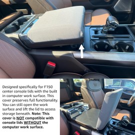 Car Console Covers Plus Hand Made in USA Designed for Ford F150 2021-2026 Select Models w/Computer Work Surface Bucket Seats ONLY Neoprene Auto Armrest Center Console Cover Protector Gray
