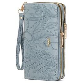 SENDEFN Women's Large Purse in Long Format, Women's Purse with Double Zip, Women's Clutch Wallet with Coin Compartment and Removable Wrist Strap, Women's Purse, lightblue
