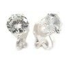 8mm/ Clear Round Cut Cz Clip On Earrings/Silver Tone