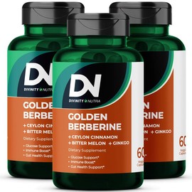 Divinity Nutra DN 2/3 Packs 4-in-1 Golden Berberine Supplement 1500mg, Glucose Support, with Ceylon Cinnamon Bitter Melon Ginkgo, Support Gut Health, Metabolism, Wellness, 60 Capsules, Divinity Nutra - Specification: 3 Packs
