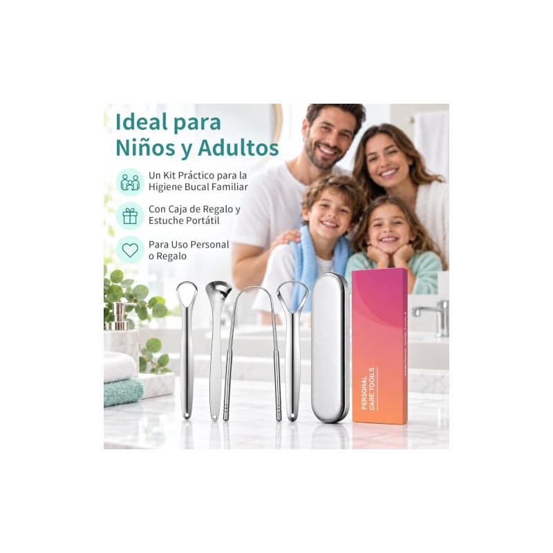 Janety Limpiador de Lengua de Acero Inoxidable, Set de 4