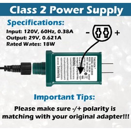 Goodsby Class 2 LED Transformer for Christmas X-Mas Tree Lights, Holiday Lighting, LED String Light 29V 0.621A Power Supply 18W Raintight US Plug Power Adapter UL-Listed TS-18WL29V (Right Positive)
