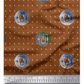 Soimoi Brown Poly Crepe Fabric Disk Hardware Print Fabric by Yard 42 Inch Wide