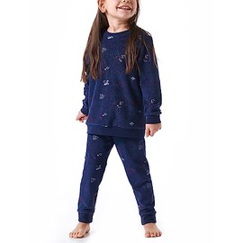 Schiesser Girls' Pyjamas Set, Warm Qualities, Terry Cloth, Fleece, Interlock, Sizes 92 to 140 cm, Dark Blue_179963