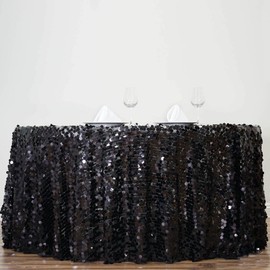 Tableclothsfactory 120" Wholesale Big Payette Sequin Round Tablecloth for Wedding Banquet Party - Black- Premium Collection