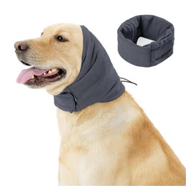 BAMY Calming Dog Ear Cover, No Shake Pet Ear Wraps, Adjustable Dogs Ear Muffs, Dog Quiet Ear Hoodie, Winter Warm Dogs Hat (Gray, Large)
