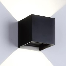 Lámpara LED de Pared Arbotante Negro Mate, 12W 1200 Lúmenes, Diseño Moderno Cuadrado, Doble Luz sea Cálida o Fria Integrada, para Interior y Exterior, Destello Ajustable (Negro/Luz Fria)