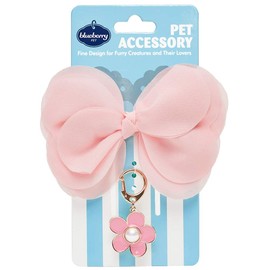 Blueberry Pet Cute Accessory Set of Floral Collar Slide Hair Clip and Pedant for Dogs & Cats, Pink Bowtie and Sunflower Pendant