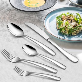 LIANYU 35-Piece Heavy Duty Silverware Set with Serving Utensils, Stainless Steel Flatware Cutlery Set for 6, Eating Utensils Tableware for Home Entertaining, Mirror Finished, Dishwasher Safe
